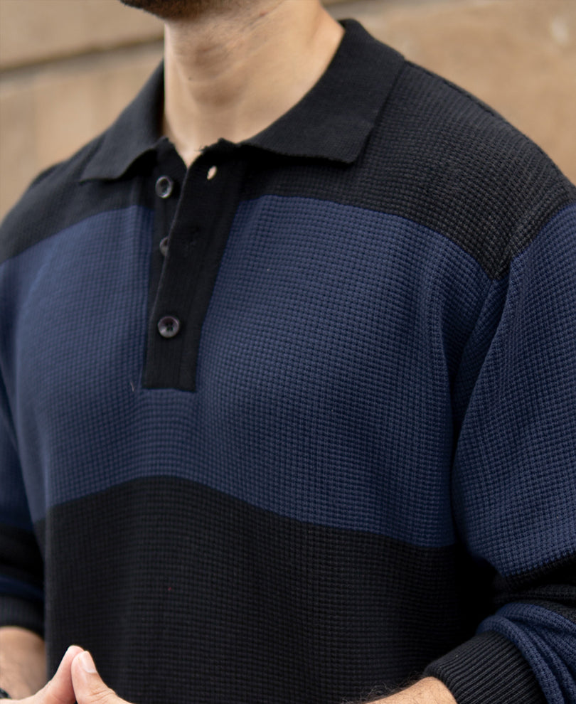 Blue Structured Knit Striped T-Shirt