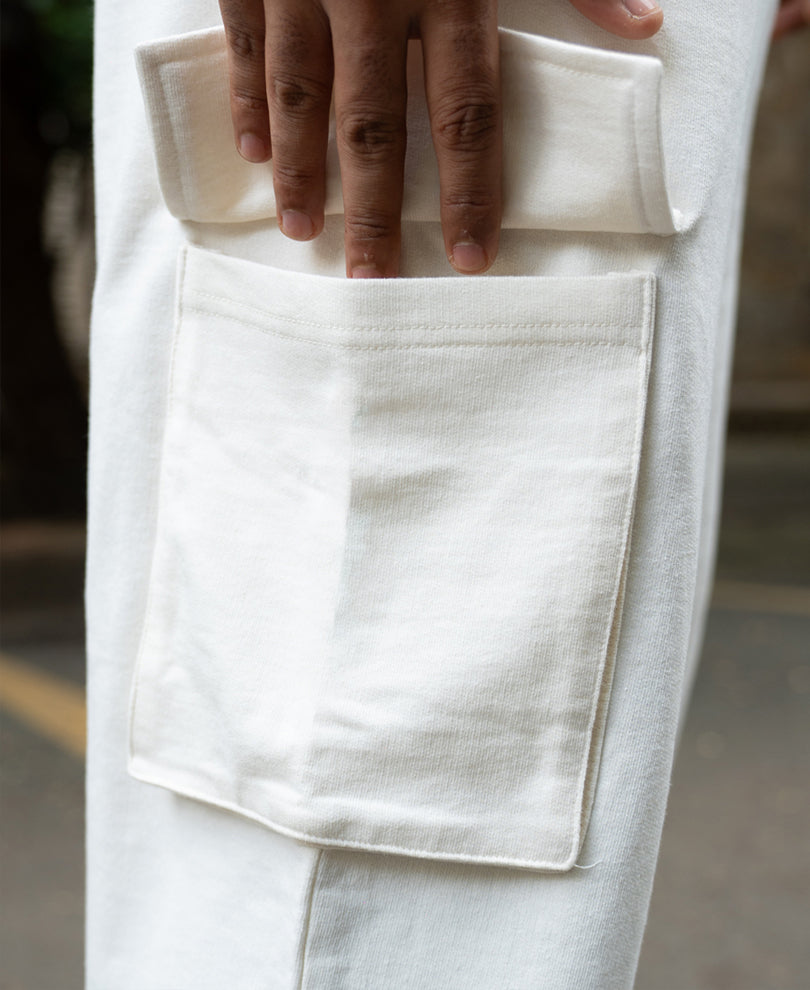 Cream Knit Cargo Trackpant