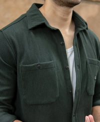 Dark Olive Knit Shirt With Pockets