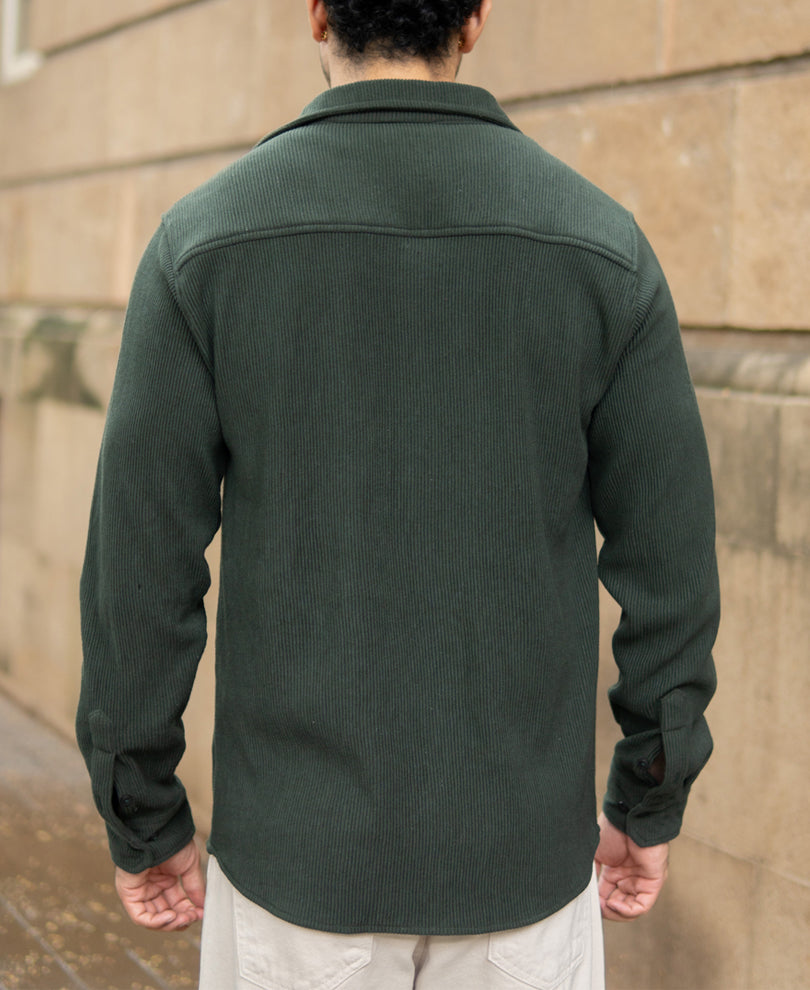 Dark Olive Knit Shirt With Pockets