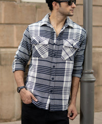 White And Navy Structured Checks Shirt