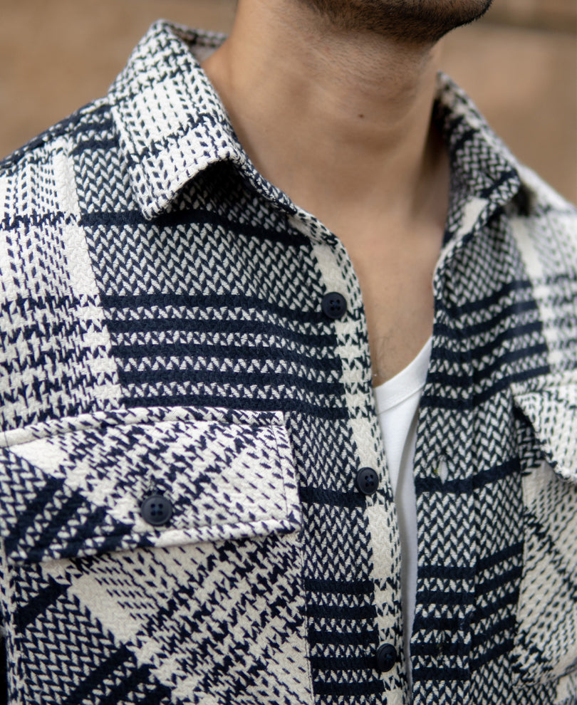 White And Navy Structured Checks Shirt