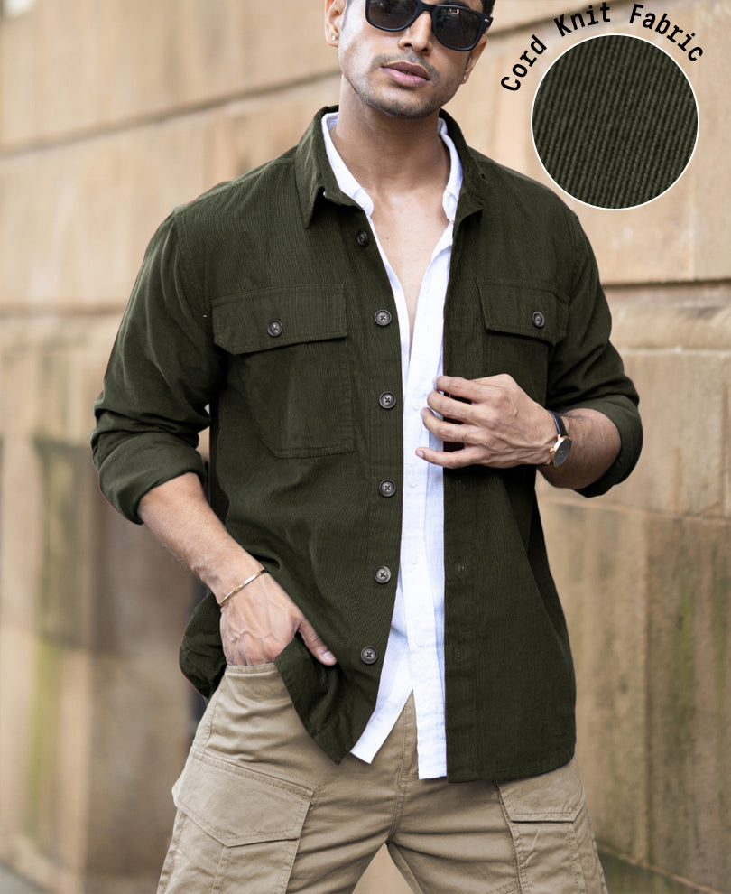Olive Corduroy Shirt With Pockets.