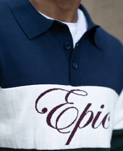 Navy And Green Panelled Polo T-Shirt