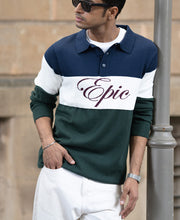 Navy And Green Panelled Polo T-Shirt