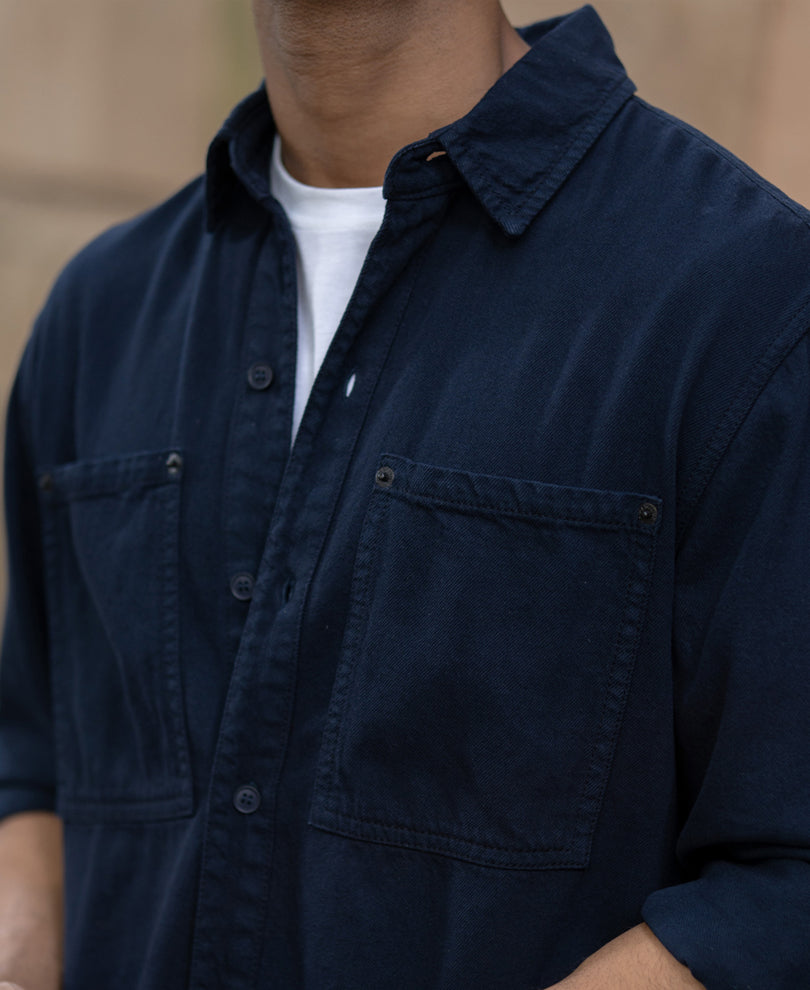 Navy Overdyed Twill Overshirt
