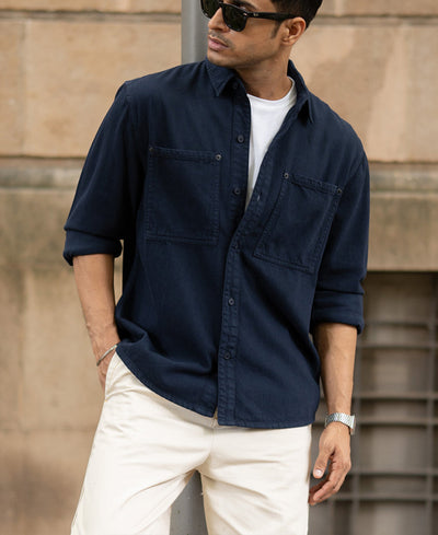 Navy Overdyed Twill Overshirt