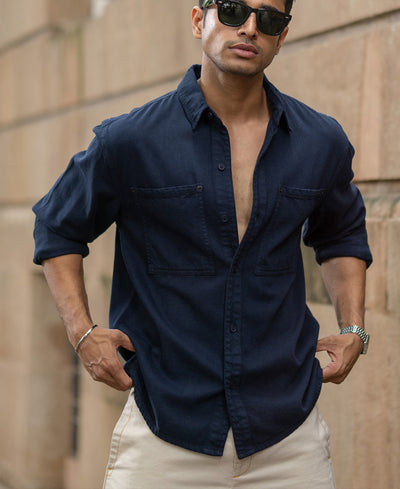 Navy Overdyed Twill Overshirt