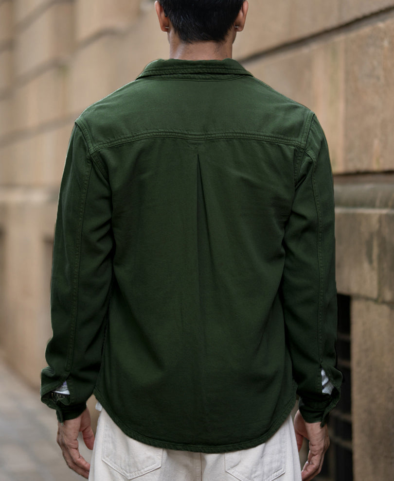 Pine Green Textured Cotton Overshirt