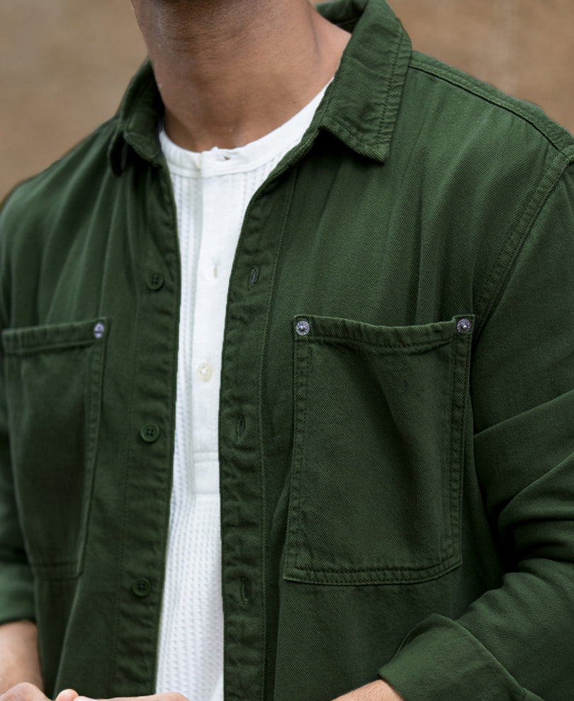 Pine Green Textured Cotton Overshirt