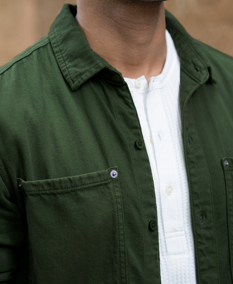 Pine Green Textured Cotton Overshirt