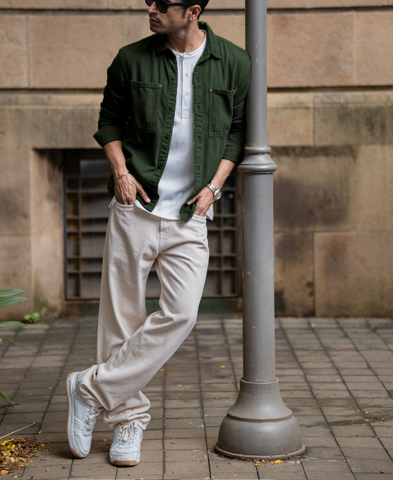 Pine Green Textured Cotton Overshirt