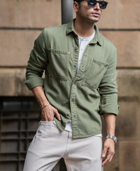 Green Textured Cotton Overshirt