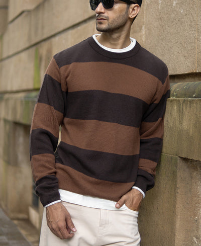 Brown Structured Stripe T-Shirt