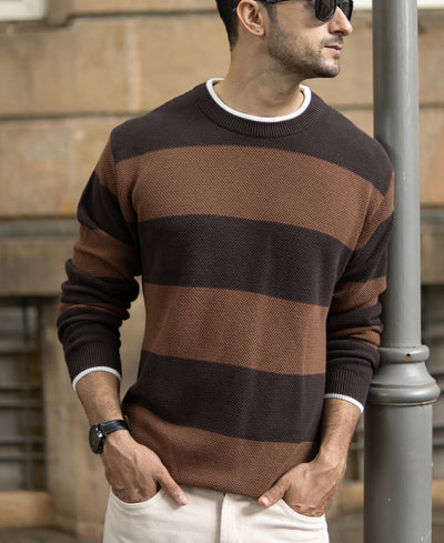 Brown Structured Stripe T-Shirt