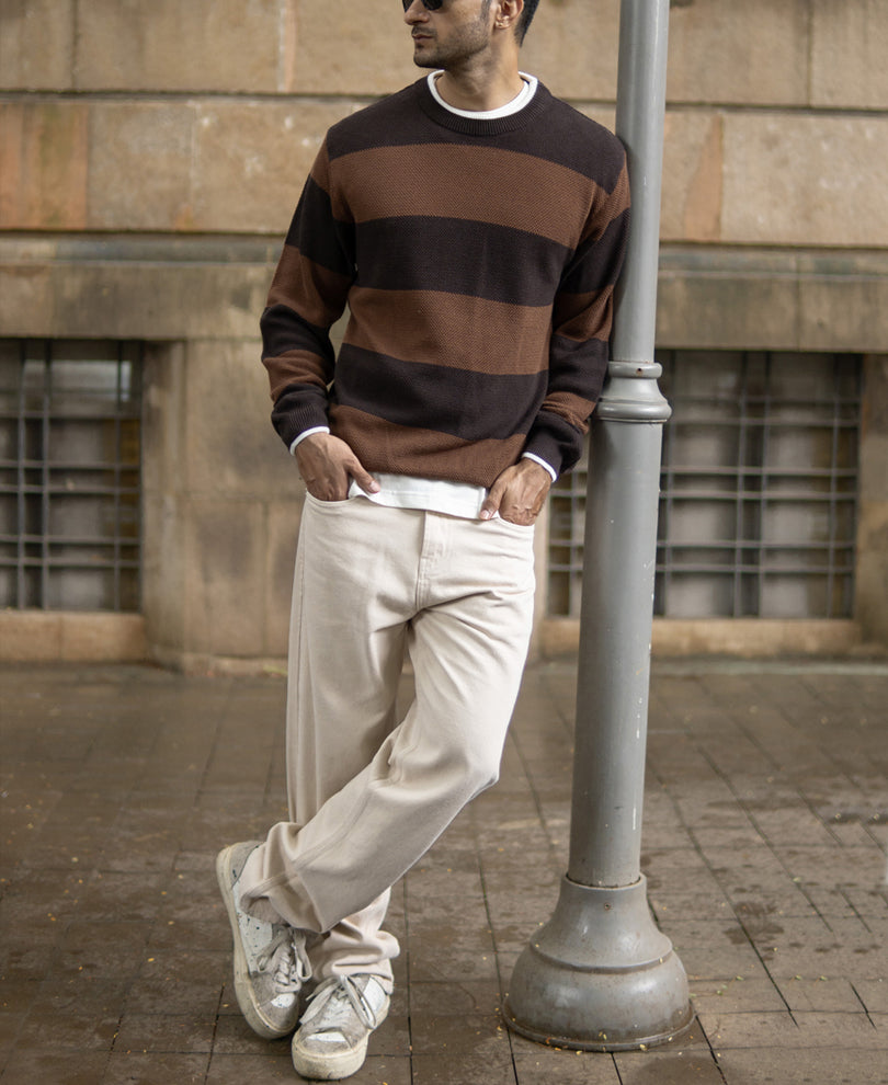 Brown Structured Stripe T-Shirt
