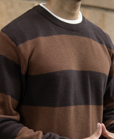 Brown Structured Stripe T-Shirt