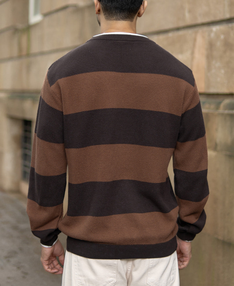 Brown Structured Stripe T-Shirt