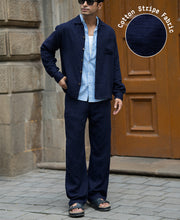 Navy Double Cloth Stripe Co-Ord Set