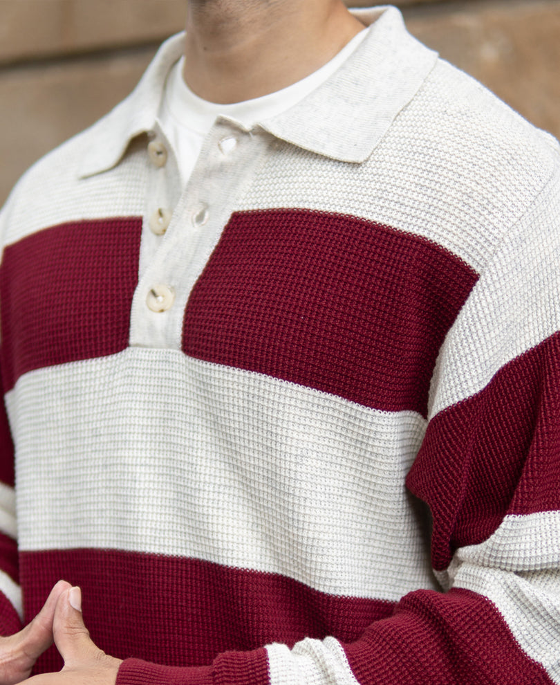 Wine Structured Stripe T-Shirt