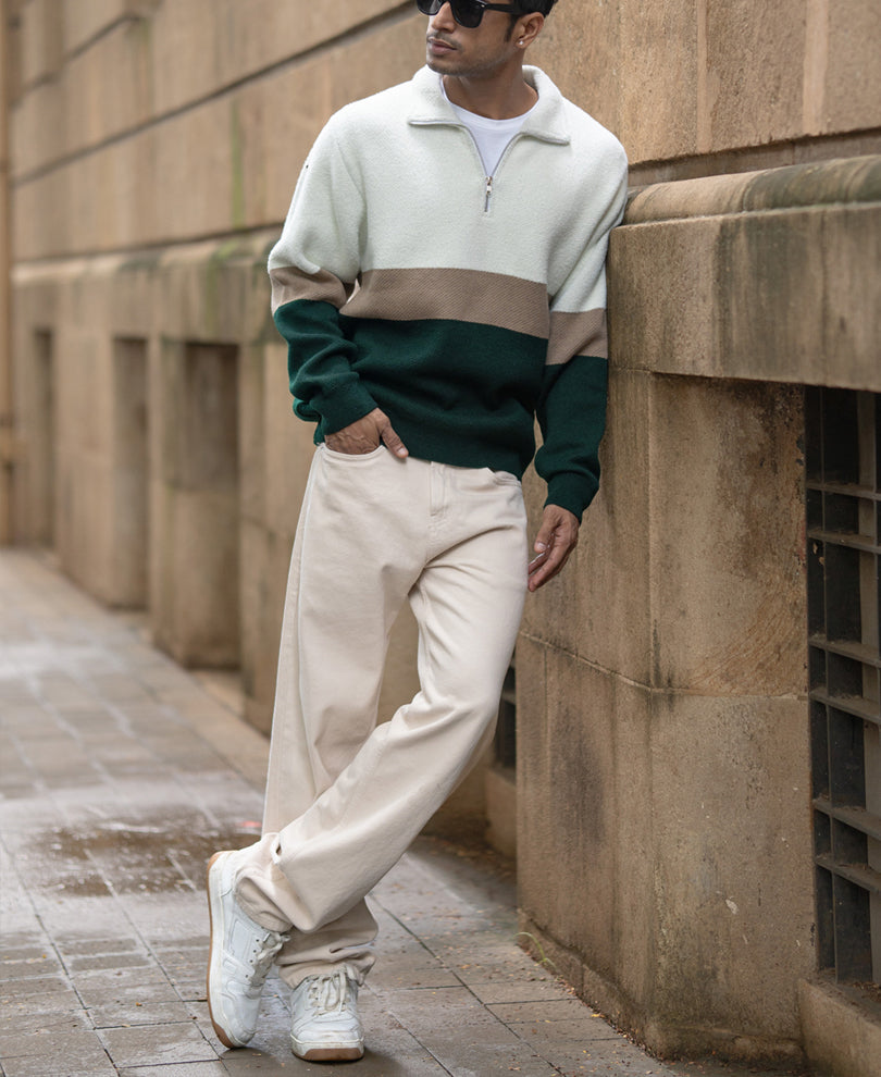 Multicolour Striped Zipper Sweater