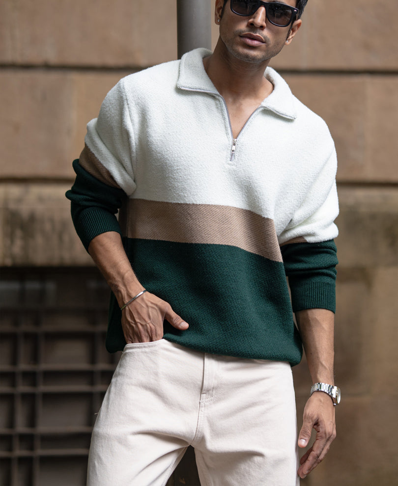 Multicolour Striped Zipper Sweater