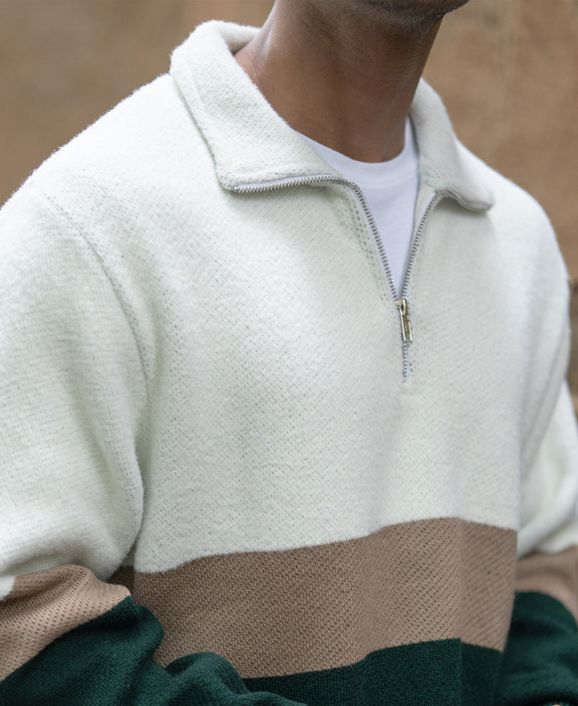 Multicolour Striped Zipper Sweater