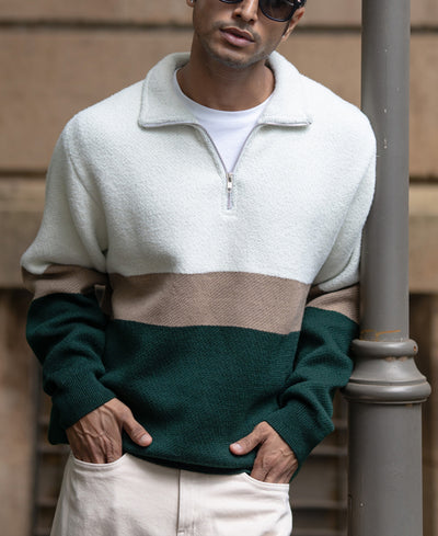 Multicolour Striped Zipper Sweater