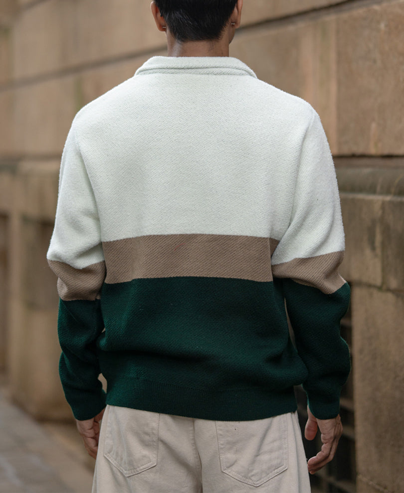 Multicolour Striped Zipper Sweater