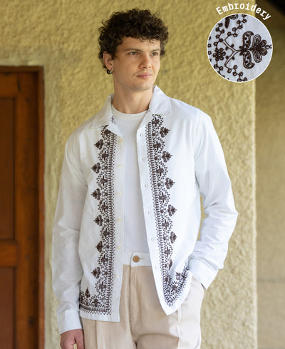 White Embroidered Shirt 100% Cotton