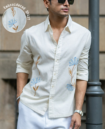Cream Embroidered Lightweight Shirt
