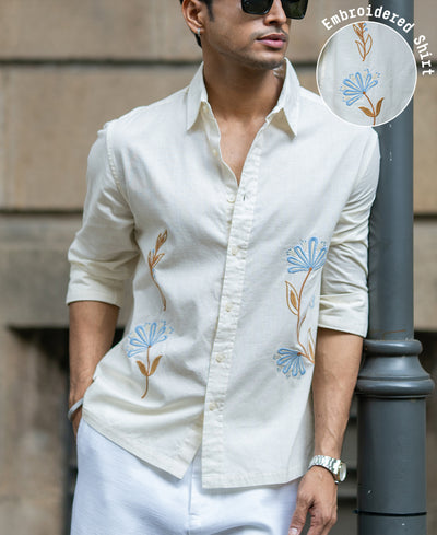 Cream Embroidered Lightweight Shirt