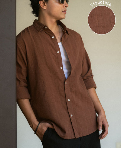 Brown Plain Structure Shirt 100% Cotton
