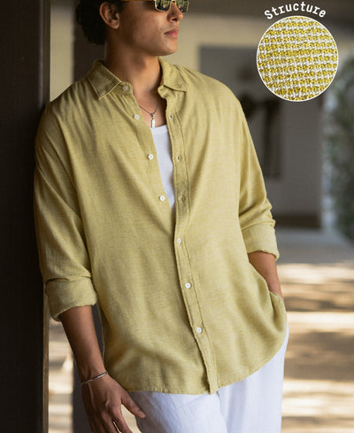 Yellow Linen Blend Structured Shirt