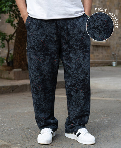 Black Printed Baggy Fit Trackpants