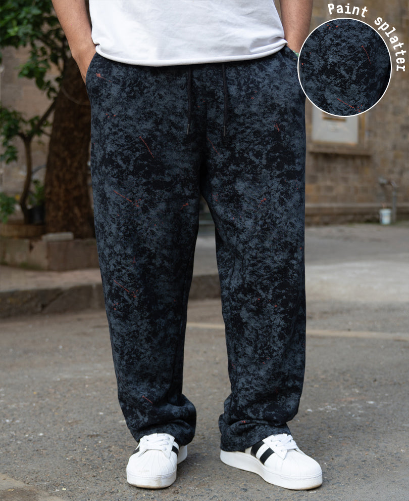 Black Printed Baggy Fit Trackpants.