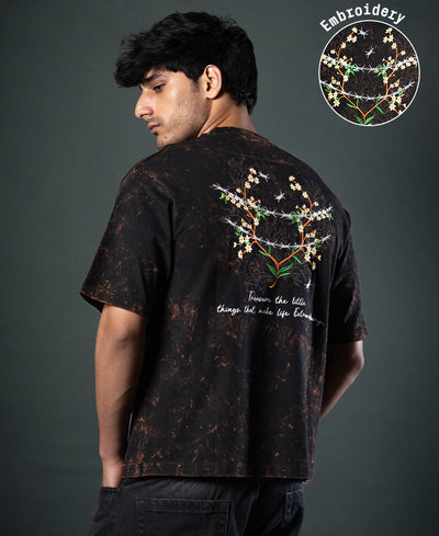 Dark Brown Floral Embroidery T-Shirt