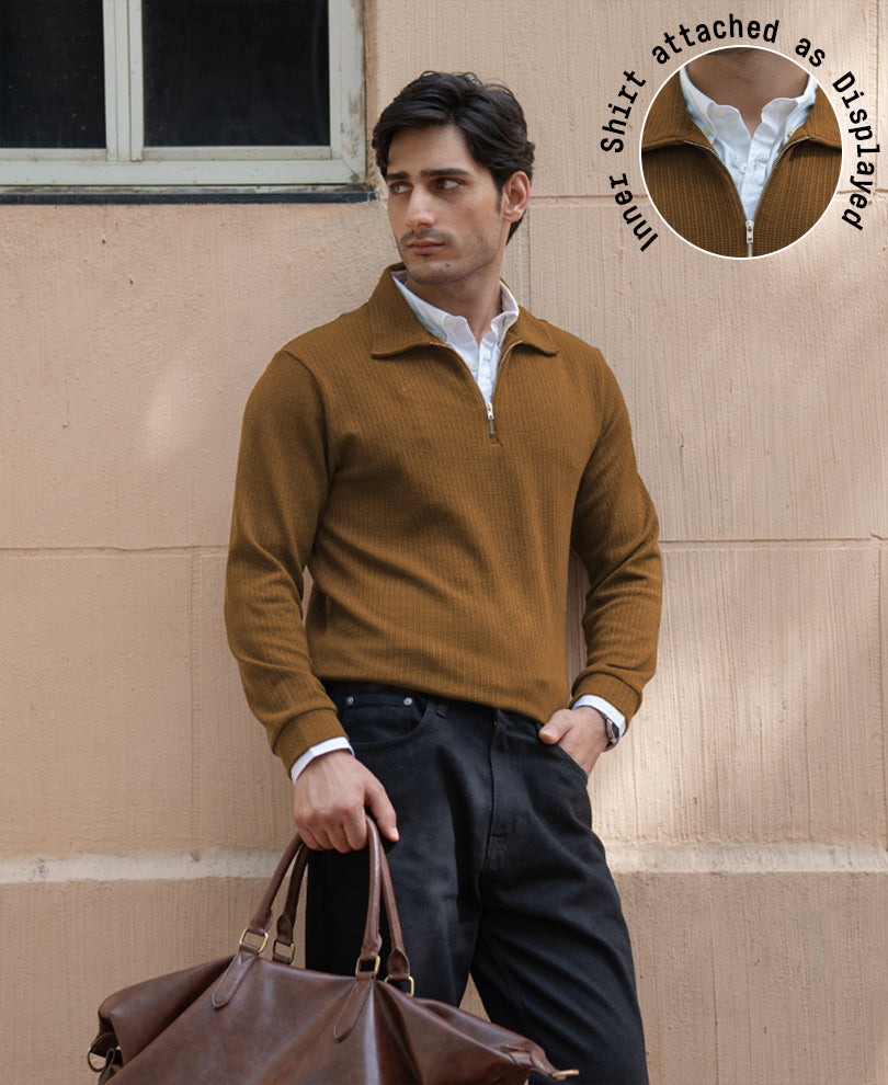 D Tan Contrast Collar Polo T-Shirt