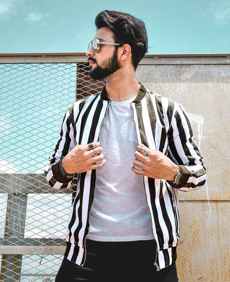 Olive Green Stripes Bomber Jacket