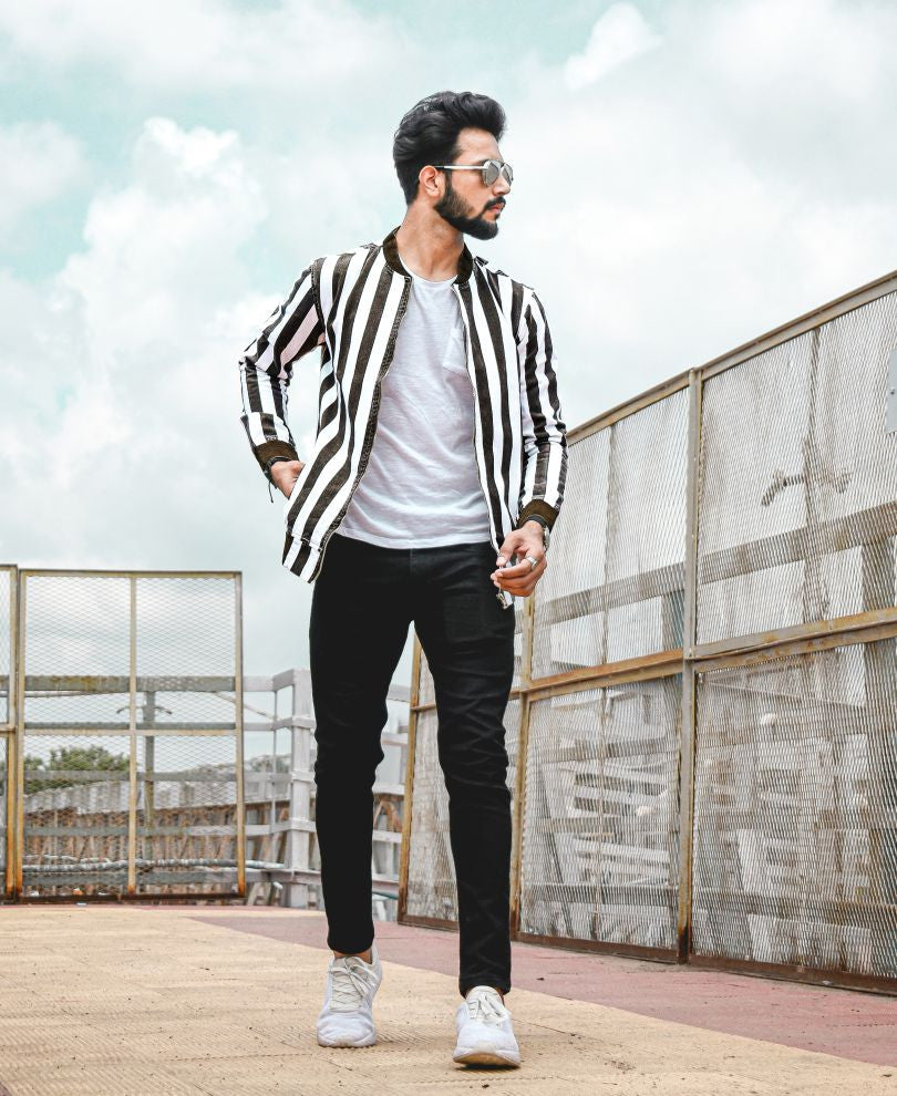 Olive Green Stripes Bomber Jacket