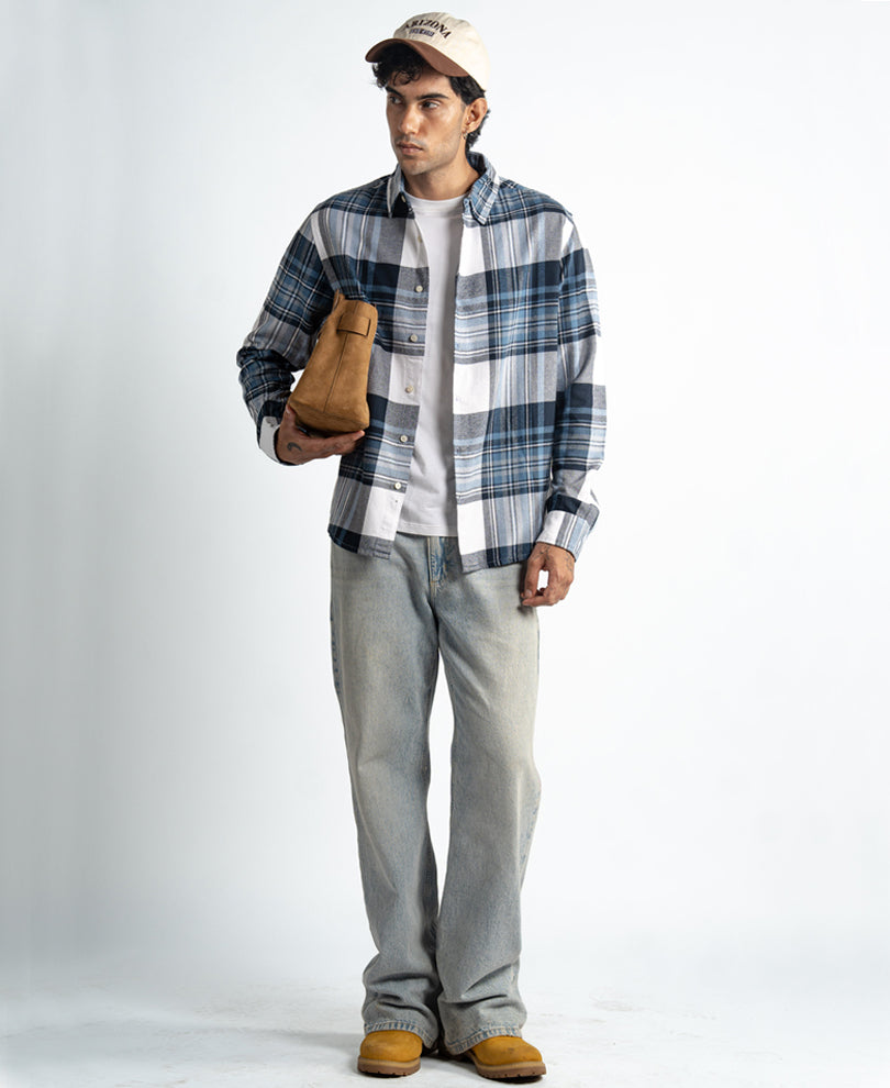 Blue Macro Checks Shirt 100% Cotton