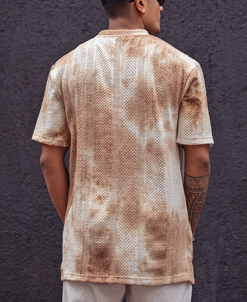 Light Brown Oversized Structured Tie Dye Print Half Sleeves T Shirt