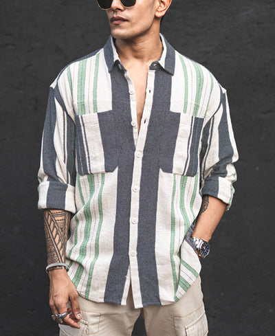 Multicolor Structured Striped Shacket Oversized Shirt