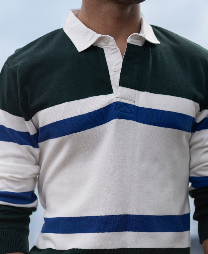 Olive And White Stripe Polo T-Shirt