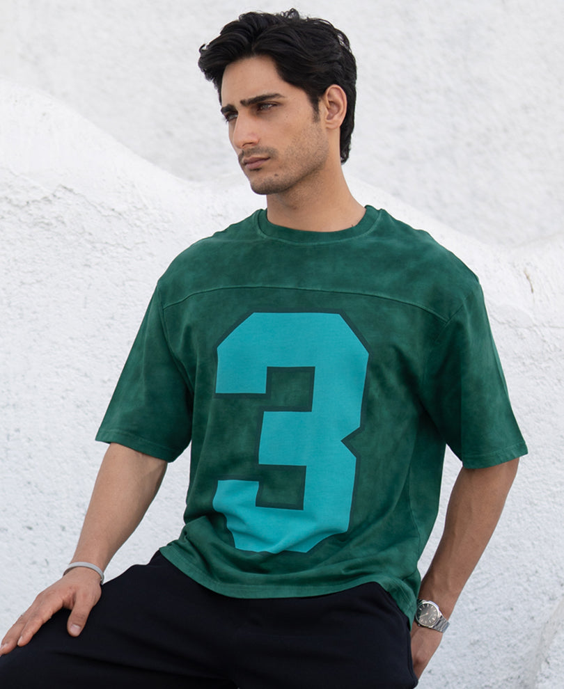 Dark Green Washed Graphic T-Shirt.