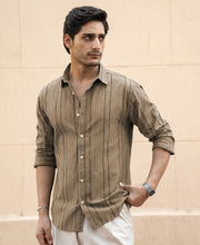 Dark Beige Boucle Stripe Shirt.