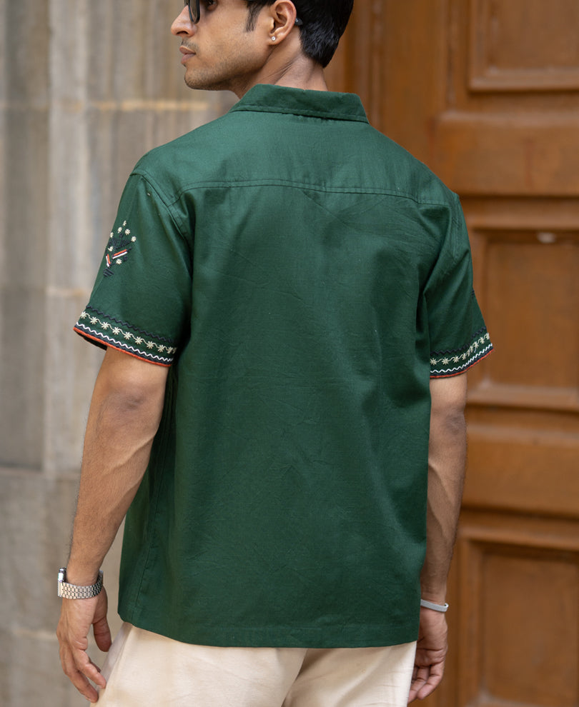 Dark Olive Embroidered Shirt.