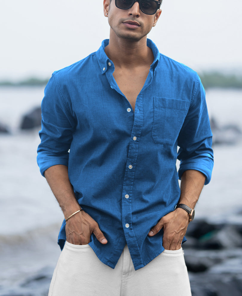 Cerulean Blue Linen Blend Shirt