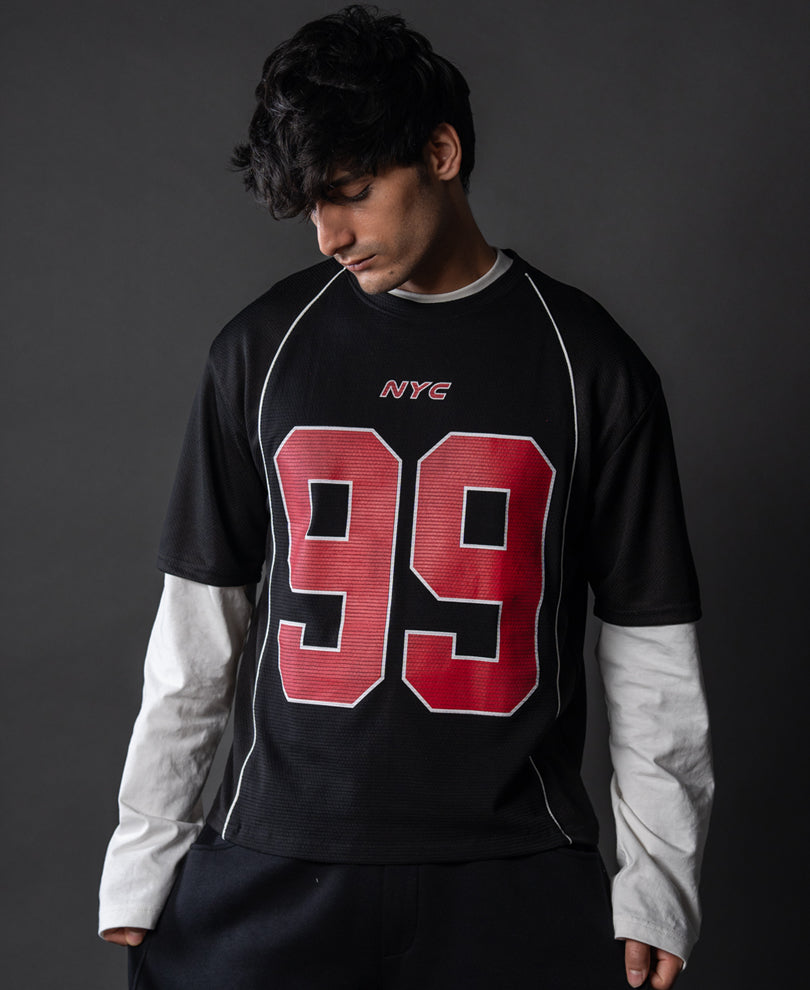 Black Graphic Varsity T-Shirt.