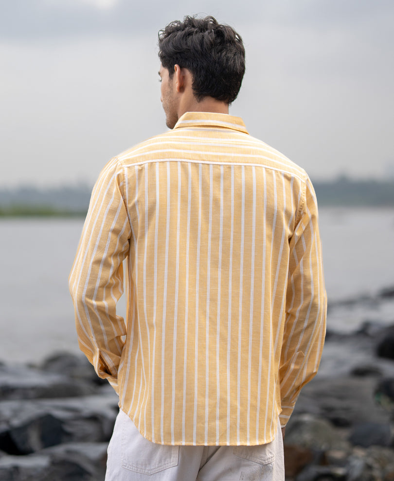Yellow Cotton Blend Stripe Shirt
